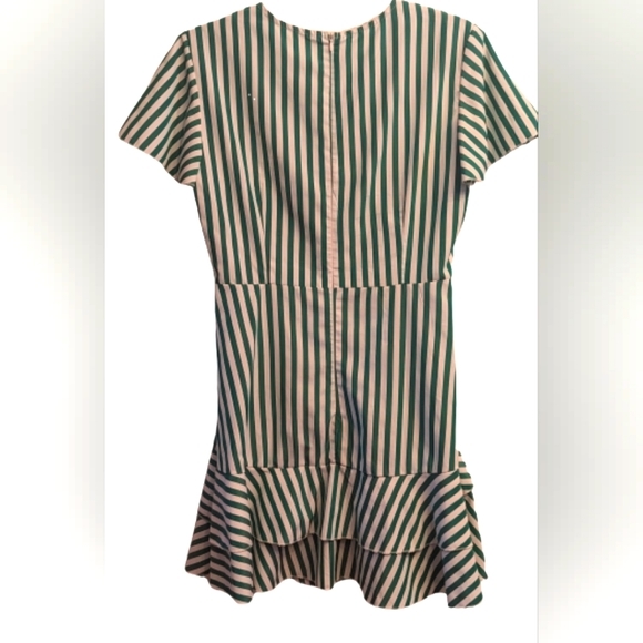 EUC SHEIN green/white ruffle hem cap flutter sleeve hidden white back zipper - Picture 2 of 14